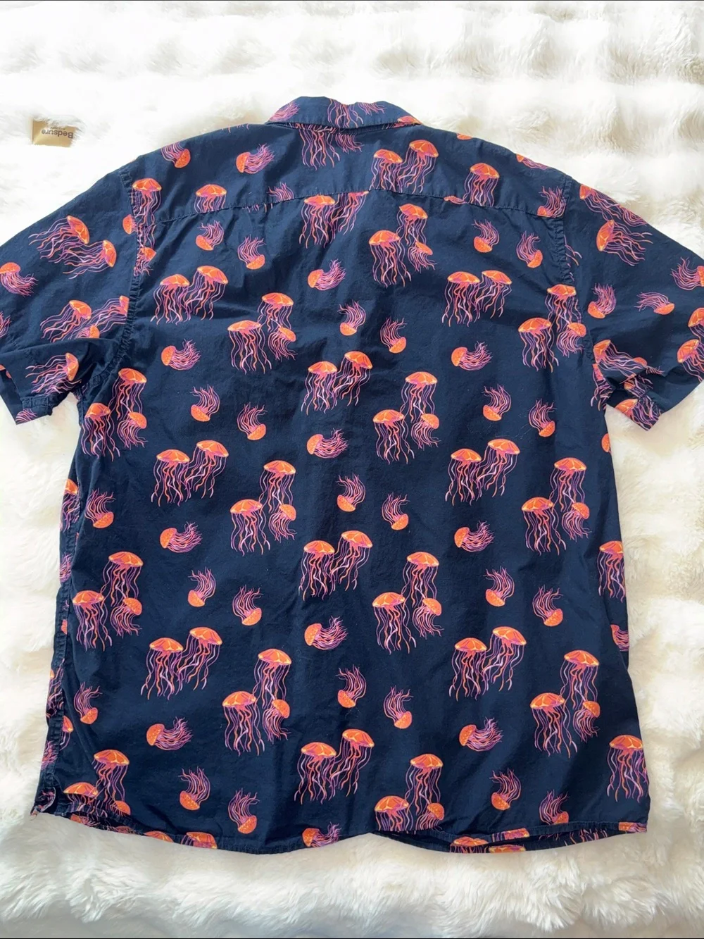 Banana Republic Navy Short-Sleeve Button Down with Jellyfish Print XL